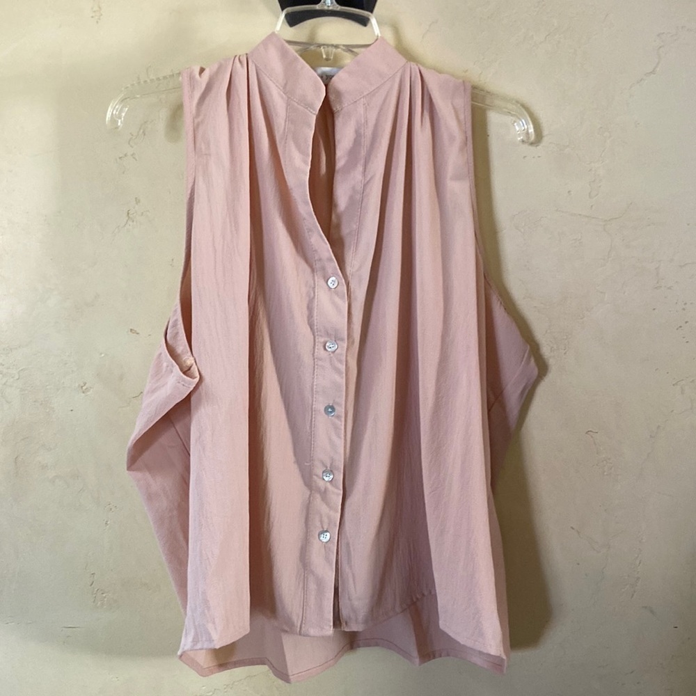 NEW Bishop + Young Tara Drape Button Down Sleeveless Crepe Blouse in Blush Pink